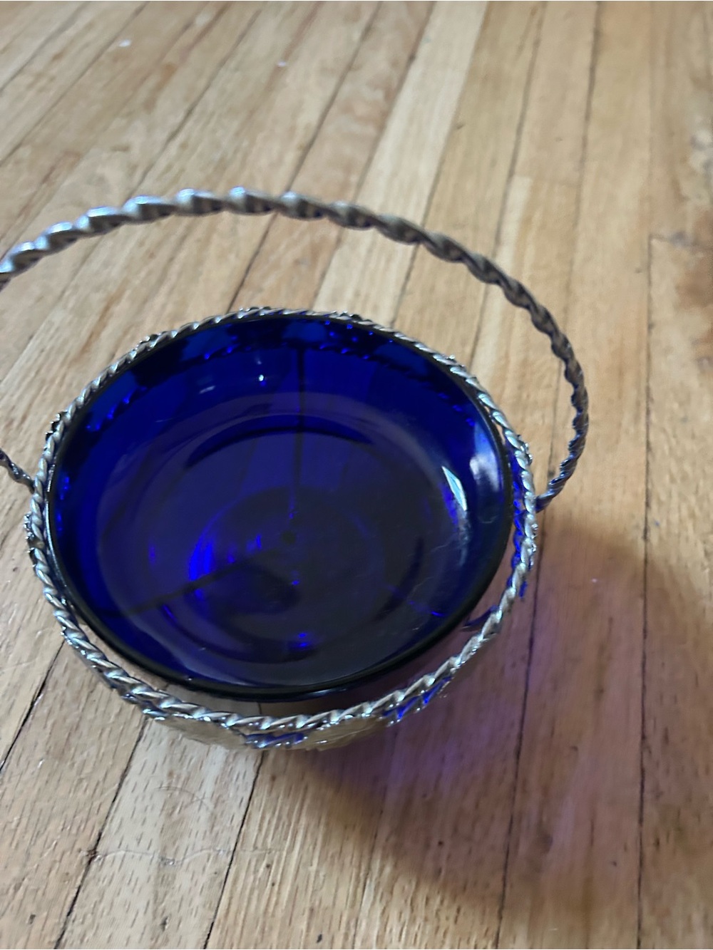 Cobalt Blue Glass Basket with Silver-Tone Handle/Dish